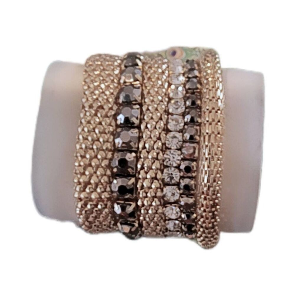Gorgeous Set of (6) 18KYGP Mesh & Crystal Stretch Stack Bracelet Set
